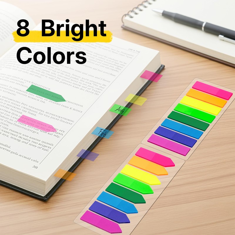 OWLKELA 800pcs Sticky Tabs, 8 Colour Index Tabs, Translucent Tape