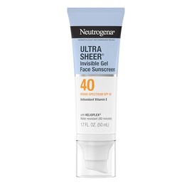 Neutrogena Protector solar facial de gel invisible ultra transparente SPF 40, protector solar e hidratante facial, vitamina E, acabado mate, base de m
