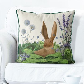 Kelly Stevens-McLaughlan, Rabbit in a Cabbage Patch # 5 Cushion / Pillow Cover, Zippered Base, Full Piping, 18 Inches x 18 Inches