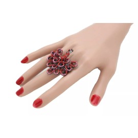Unbranded Women Peacock Ring Red Pink Animal Feathers Metal Elastic Band One Size Peafowl