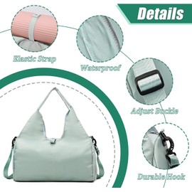 Sports Bag Women's Yoga Bag Waterproof Travel Bag Hand Luggage with 2 Shoe Compartments Large Foldable Gym Bag for Women Men Gym Bag Shopping Bag Swimming Bag Yoga Accessories Fitness Bag, Green