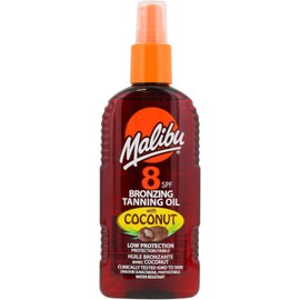Malibu Sun SPF 8 Bronzing Tanning Oil – 200 ml Tropical Coconut-Scented, Water‑Resistant Oil for Skin That Tans Easily – Low UV Protection with UVA/UVB Filters – Accelerated Natural Tan