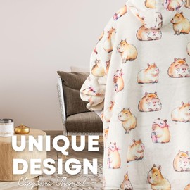 Capybara Gifts for Women, Capybara Lovers, Wearable Flannel Plush Capybara Blanket with Hoodie, Super Soft Warm Cozy with Giant Pocket - I'm a Capybara