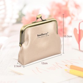 Amexo Leather Purse, Small Purse, Vintage Coin Bag with Clip Closure, Kisslock, PU Wallet, Portable Coin Purse, Mini Coin Purses for Women and Children, gold, vintage