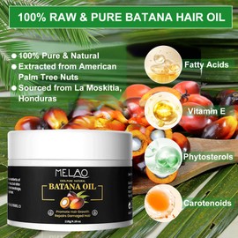 Batana Oil for Hair Growth, 100% Natural Pure & Raw Dr Sebi Unrefined Hair Growth Oil for Prevent Hair Loss, Repairs Damaged Hair Enhances Hair Thickness for Women & Men of All Hair Types, 4.16 oz