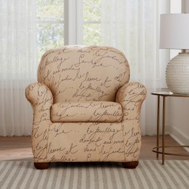 Waverly Stretch Pen Pal 2 Piece Accent Chair Slipcover in Parchment