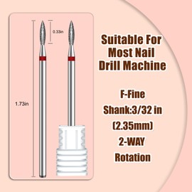 2mm Flame Shape Cuticle Clean Nail Drill Bit 3/32'', Professional Safety Carbide Diamond Under Nail Cleaner for Cuticle Dead Skin Nail Prepare, Two Way Rotate, Manicure Salon Supply (Sliver, Fine)