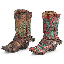 Brown or Turquoise Western Cowboy Boot Vase for a Western Theme (Burnt red and Turquoise Color Boot)