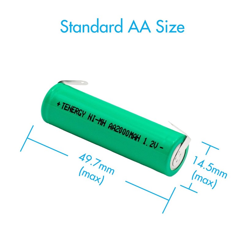 Tenergy AA 1.2V NiMH 2000mAh Flat Top Rechargeable AA Batteries