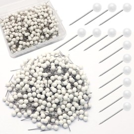 Auvotuis 500Pcs White Map Pins, 1/8 Inch Map Tacks, Round Ball Head Map Push Pins, Small Thumb Tacks Push Pins for Travel Map, Bulletin Board, Picture, Cork Board, DIY Craft, School, Office, Home
