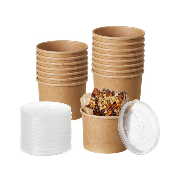 DealbyBox Disposable Kraft Paper Soup Cups with Lids, Paper Food