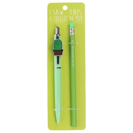 Stands Out, Supplying Outstanding Gifts Cute Cactus Smiley Pen and Pencil Set Kids Charm Topper School Stationary Kits Gift