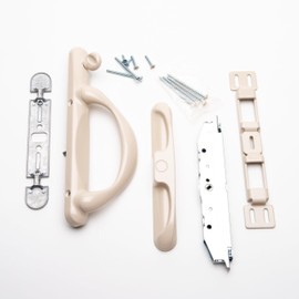 FASCO Sliding Patio Door Handle for Vinyl Glass Door - Complete KIT - White - or - Almond - Pat.# US6672632 (Almond, Left)