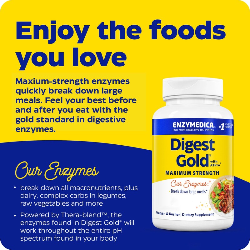 ENZYMEDICA - Digest Gold (240 Capsules) | Digestive Enzyme Supplement