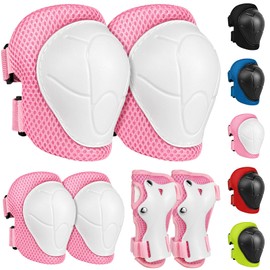 LeapBeast Protector Set of 6 Protectors Protector Set, Inline Protective Equipment, Protector Set Children, Knee Pads, Elbow Pads, Hand Guards, Adjustable, Gift Girls (Pink, S - 3-8 Years)