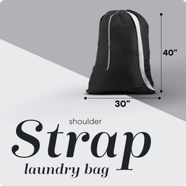 Handy Laundry Bag Shoulder Strap - Drawstring Locking Closure, Durable Material, Large Capacity, Heavy Duty Stitching, Hands Free Carrying - Perfect College Dorm (Black, 30" x 40")