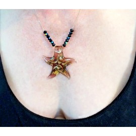 Killer Beads New Murano Style Amethyst Glass Star Blue Bead 20” Starfish Mermaid Necklace