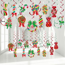 Funrous Christmas Peppermint Candy Hanging Decorations Christmas Lollipop Candies Ceiling Hanging Swirls Xmas Party Ceiling Whirl Streamers for Home Winter Holiday Christmas Party Decorations