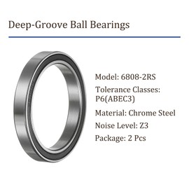 Kozelo 2pcs 6808-2RS Deep Groove Ball Bearings - [40mm Bore x 52mm OD x 7mm Thick] Double Sealed P6 Bearing for Gearboxes Conveyors, Chrome Steel, Z3