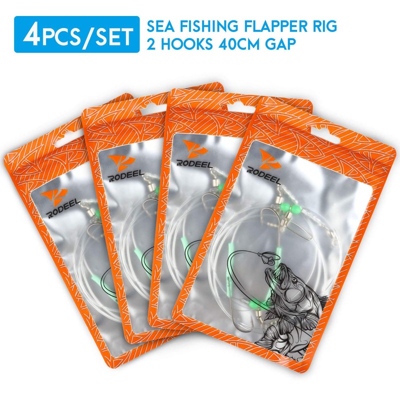 Rodeel 4 PCS Sea Fishing Rigs Flapper Rig Two Hook
