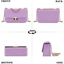 Small Cute Golden Chain Strap Cross Body Purses for Women,Mini Woven Pattern Flap Square Shoulder Bags for Women,Purple Womens Handbag