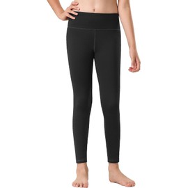 Stelle Girl's Fleece Lined Leggings Youth High Waist Warm Winter Athletic Yoga Pants with Hidden Pocket (2Black, L)