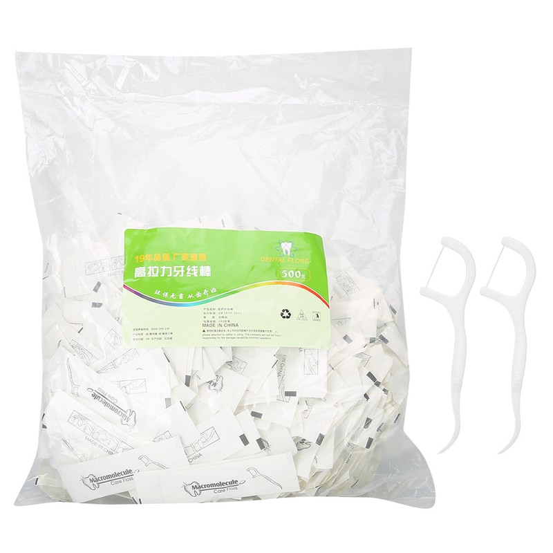 500pcs Disposable Dental Floss Stick Teeth Stain Removal Floss Oral