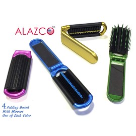 4 ALAZCO Folding Hair Brush With Mirror Compact Pocket Size Travel Car Gym Bag Purse Locker