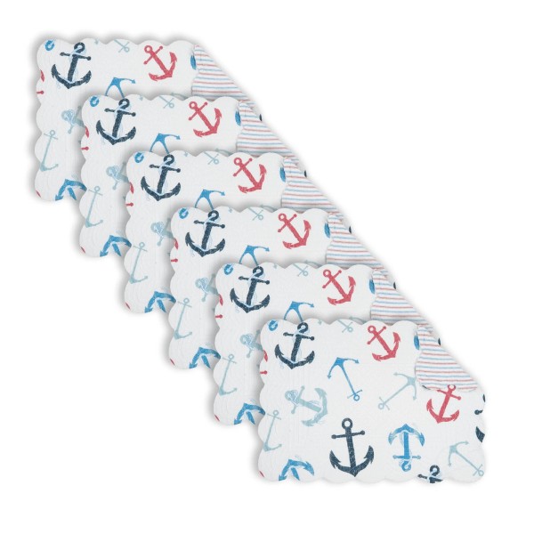 C&F Home Anchors Away Cotton Quilted Rectangular Reversible Placemat Set