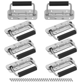 Biugaaufai 8 PCS 4.8 x 2.9 inch Stainless Steel Pull Handle, Premium Spring Loaded Case Handles with Rubber Grip for Toolbox, Speaker Cabinets & Flight Cases