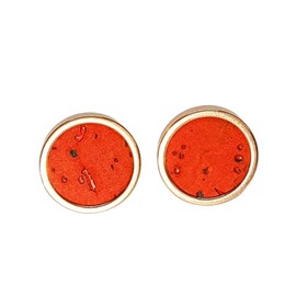 HAPPY CROWNS Stainless Steel Stud Earrings Round Rose Gold 12 mm Cork Earrings Red with Inclusions Jewellery Unique Piece from Germany Nickel-Free Earrings Vegan and Handmade
