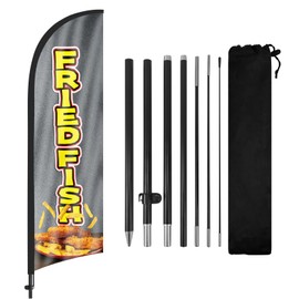 Fried Fish Advertising Swooper Flag Banners, Fried Fish Feather Flags with Pole and Ground Stake, 8FT Advertising Feather Banners Sign for Fried Fish Business