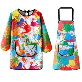 ANNTHOR 2 paquete Delantal de Pintura para Niños, Delantales de Pintura de Artista, Delantales Impermeables, Batas de Arte Impermeables para Niños para 3-10 años (Incluye Con Mangas y sin Mangas)
