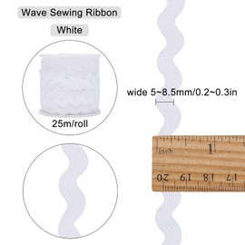 GORGECRAFT 1 Roll 27yd/25m RIC Rac Trim Ribbon Wave Sewing Bending Fringe Trim 5mm/0.2 inch for Sewing Flower Making Wedding Party Lace Ribbon Craft (White)