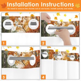 Culudea No Hook Shower Curtain with Snap in Liner 71x74 Inch, Fall Leaves