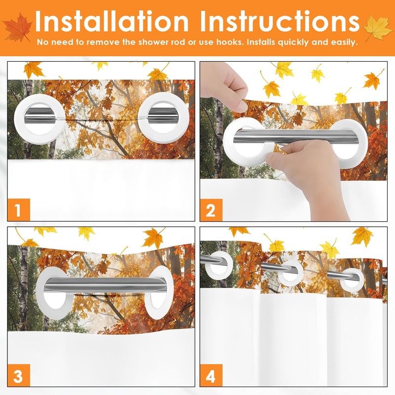 Culudea No Hook Shower Curtain with Snap in Liner 71x74