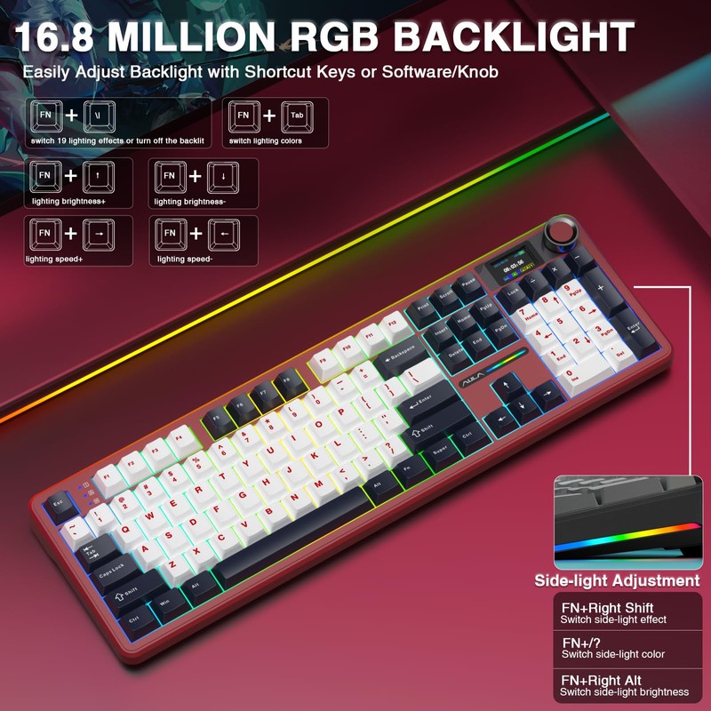 AULA F108 PRO - Wireless Mechanical Keyboard with Screen&Knob,Hot Swappable