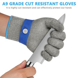 flintronic Cut Protection Glove, Cut Protection Glove Made of Stainless Steel with 2 Cotton Gloves, Level 9 Cut Resistant Gloves, Chain Glove, Oyster Glove, Kitchen Gloves Cut Resistant (S)
