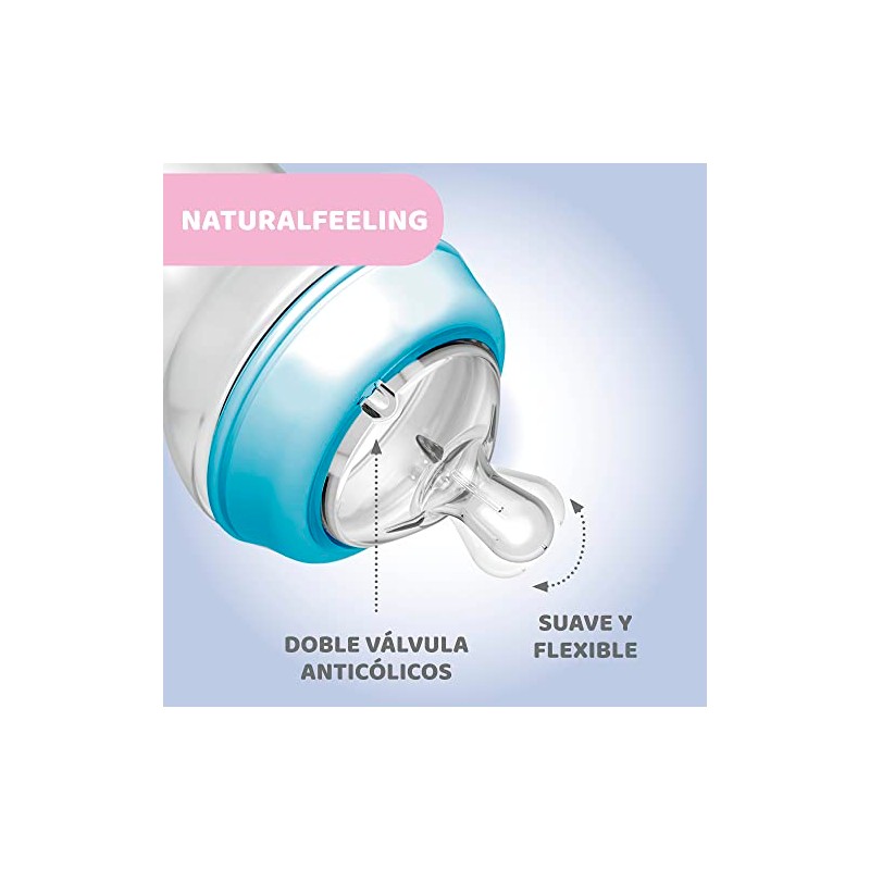 CHICCO, Biberón Natural Feeling, Color Azul, 330 ml