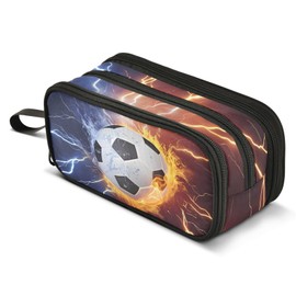 ALAZA - Estuche para lápices de fútbol con chispa eléctrica para niños y niñas, 3 compartimentos, bolsa de almacenamiento de gran capacidad, soporte para lápices escolares y estudiantes con cierre