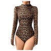 OYOANGLE Women's Leopard Print Bodysuits Long Sleeve Mock Neck Fitted