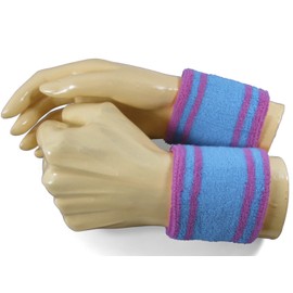Couver Light Sky Blue/Pink Stripes Sport Wrist Sweatbands Cotton for Sports & More (1 Pair)