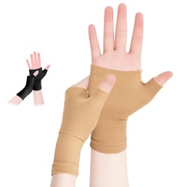 JLFDLLYYZQ 1 Pair Compression Wrist Wraps with Thumb (Beige, M)