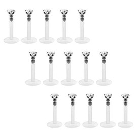 Crdifu Plastic Lip Piercing, Labret Stud Retainer Set, Flexible Plastic, 6/8/10/12 mm with Bioflex Crystal, 16G