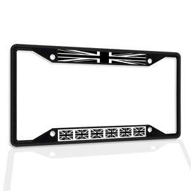 Fastasticdeals Metal Insert License Plate Frame Black and White British Flag Weatherproof Car Accessories Black 4 Holes Solid Insert