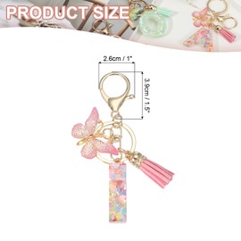 PATIKIL Alphabet Initial Letter Keychain, Resin Cute Keychains with Tassel Butterfly Letter I Pendant Charm for Women Key Purse Handbag Bag Accessories, Pink