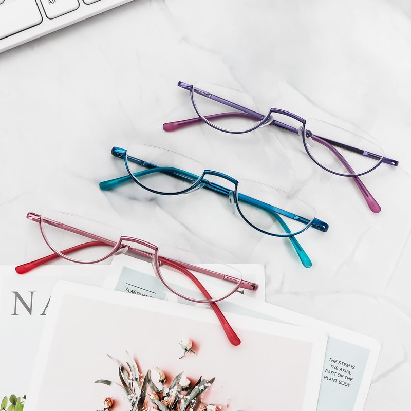MMOWW 3 Pack Half Frame Reading Glasses for Women Men