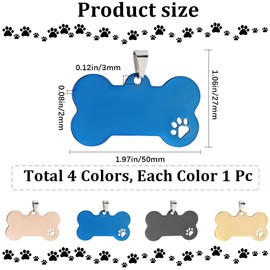 GORGECRAFT 4Pcs 4 Colors Blank Dog Tags Stainless Steel Dog Number Name Tag with Paw Hollow Design Bone Shape Cat Pet Number ID Tags Charm Collar Pendant for Engraving All Pets DIY Crafts
