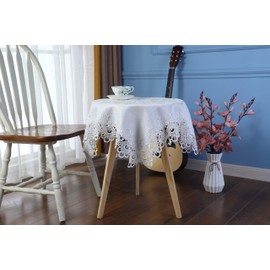 Inmerget Small Square White Tablecloth Elegant Lace End Beside Table Table Cover for Wedding Party Home Kitchen Living Room Decoration 33.5 x 33.5 inch/85x85cm