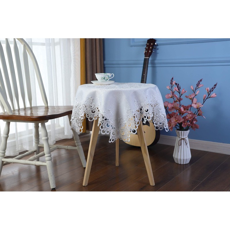 Inmerget Small Square White Tablecloth Elegant Lace End Beside Table